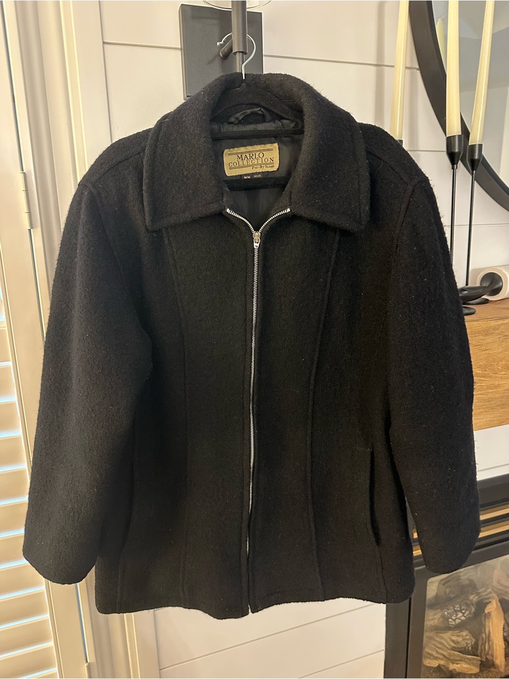 NUAGE 100% WOOL Women's Black Zip-Front Pea Coat
